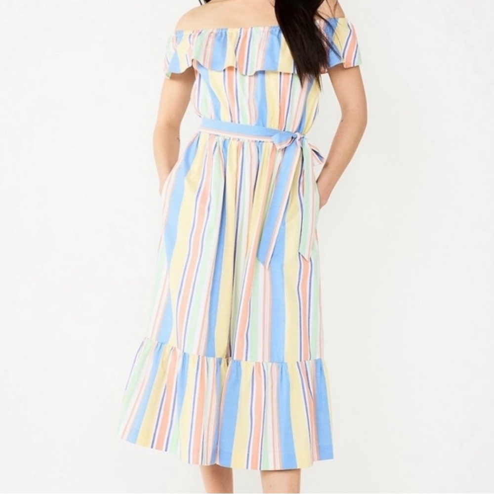 Draper James Pastel Multi-Stripe Off-Shoulder Midi Dress